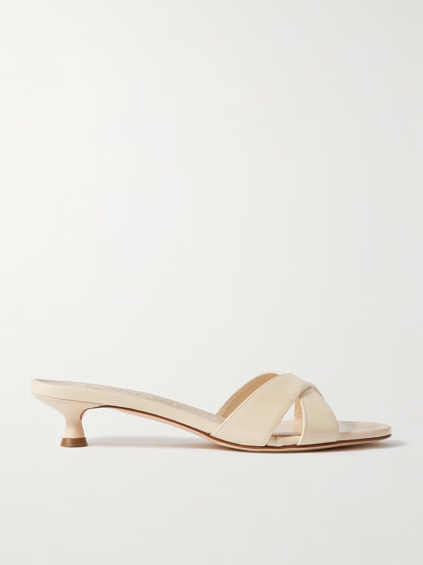 Stina Leather Kitten-Heel Sandals In Creamy Patent